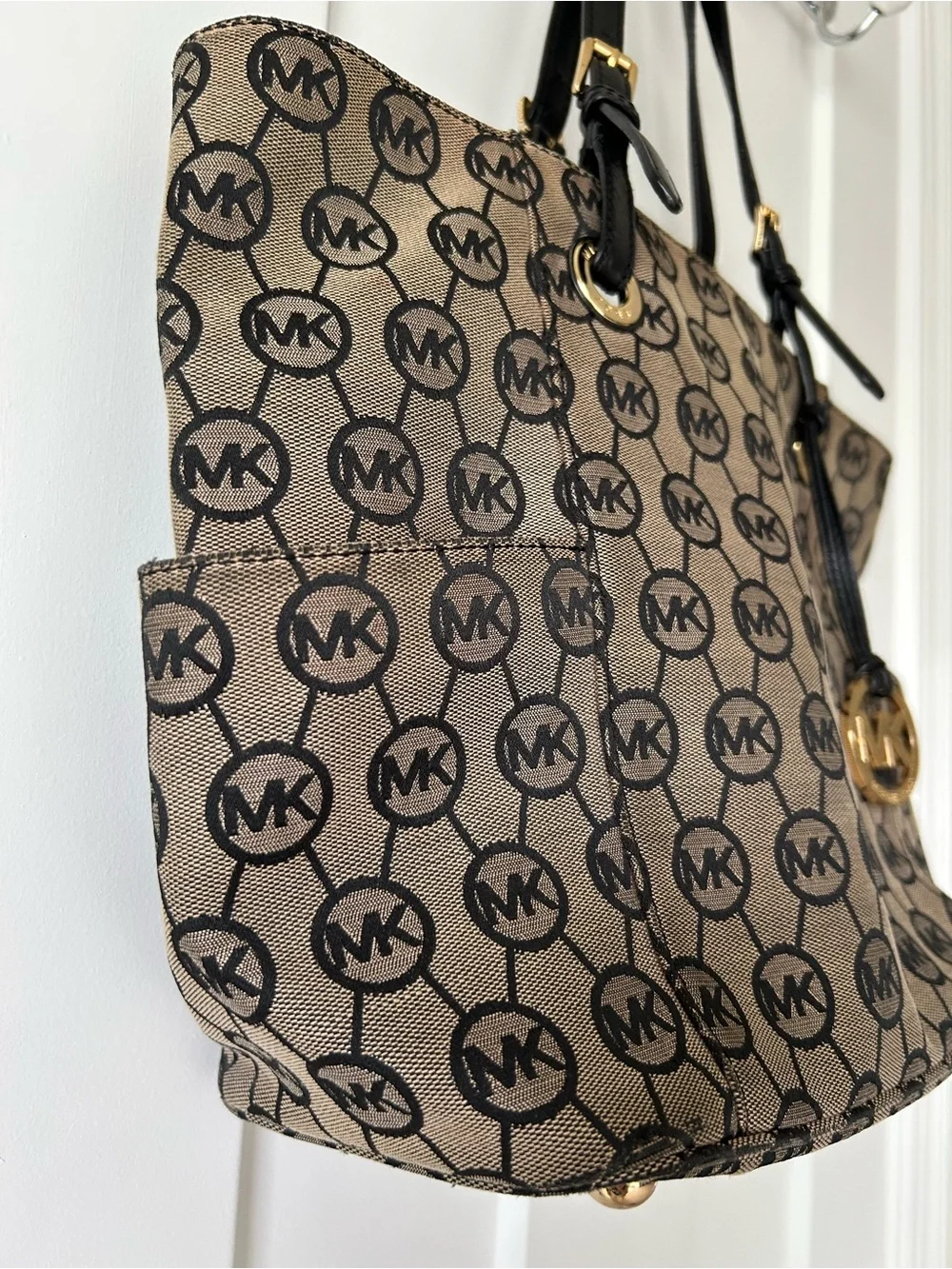 Michael Kors Brown Logo Canvas Tote with Brown Handles
